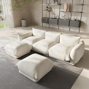 104 in. Flared Arm 5-Piece Chenille 3 Seater Modular Minimalist Marenco Couch Sectional Sofa with 2 Ottomans in. Beige