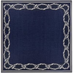 Recife Rope Knot Ivory-Indigo 8 ft. x 8 ft. Square Indoor/Outdoor Area Rug