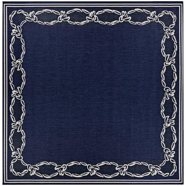 Couristan Recife Rope Knot Ivory-Indigo 8 ft. x 8 ft. Square Indoor/Outdoor Area Rug