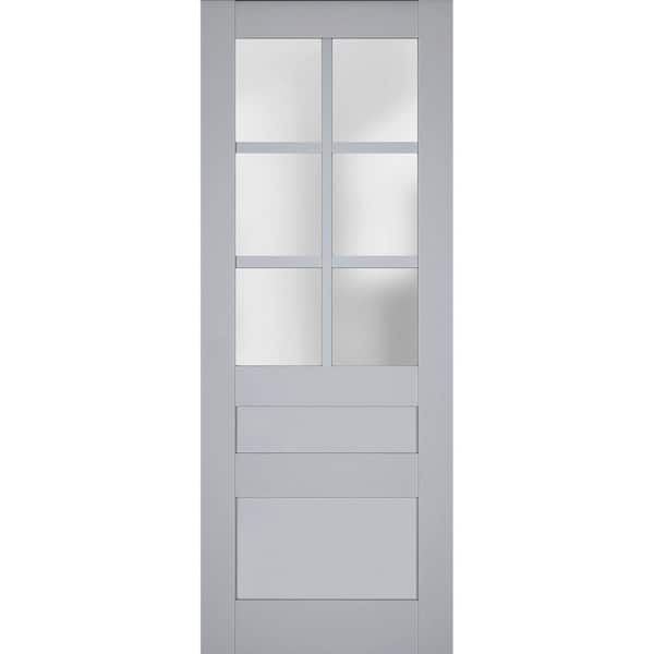 32 in. x 34 in. Solid Wood Frosted glass Matte Grey Interior Door Slab