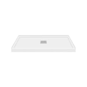 Linear 36 in. L x 48 in. W Alcove Shower Pan Base with Center Drain in White