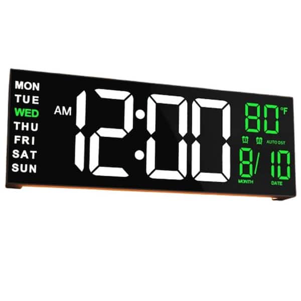 15.35" Large Digital Plastic Wall Clock, White Green