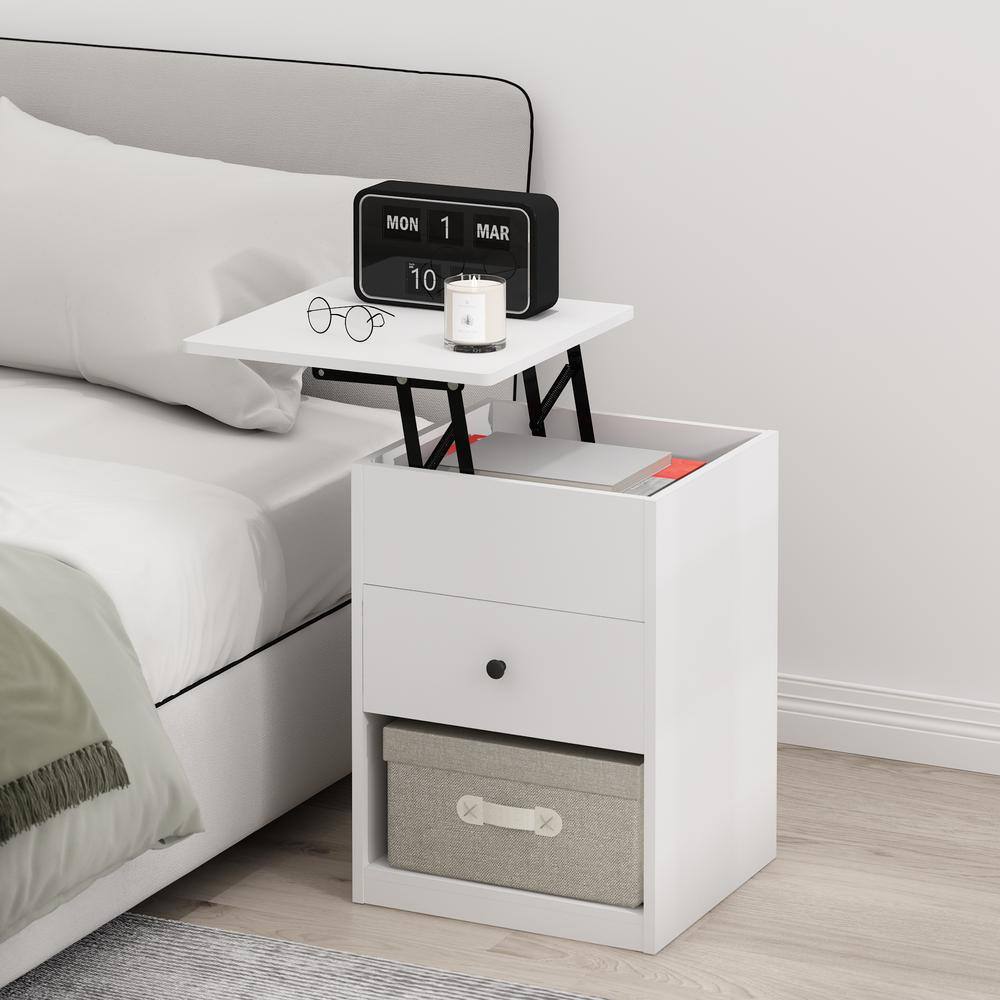 Solid White Jensen Lift-Top Composite Wood Nightstand