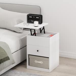 Jensen 1-Drawer Solid White Lift Top Nightstand 23.4 in. H x 17.7 in. W x 17.7 in. D