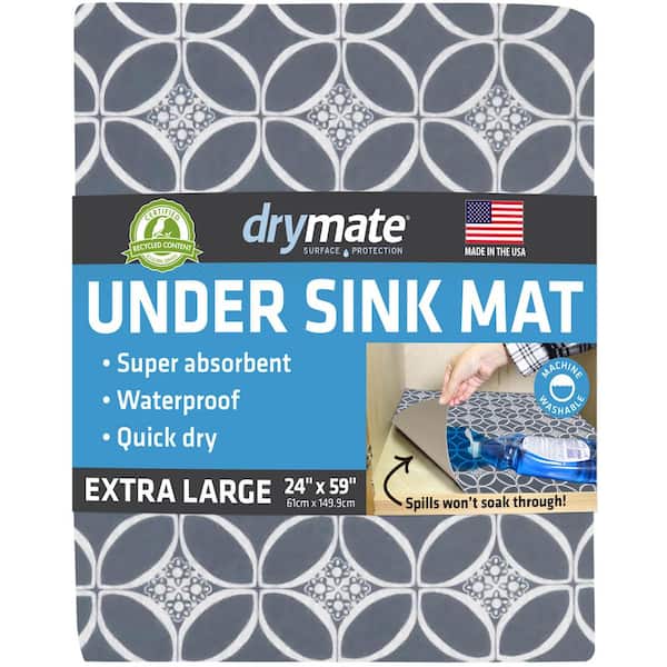 Drymate Premium Indigo Grey 24 in. D x 59 in. L Solid Slip Resistant, Waterproof Under Sink Mat Drawer Shelf Liners (1-Pack)