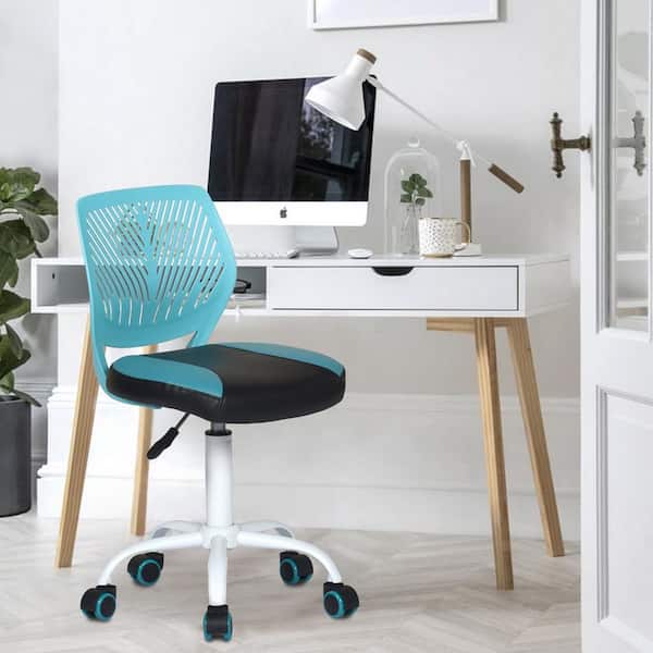 Homy Casa Carnation Upholstery Adjustable Height Ergonomic Task Chair in Black-Turquoise