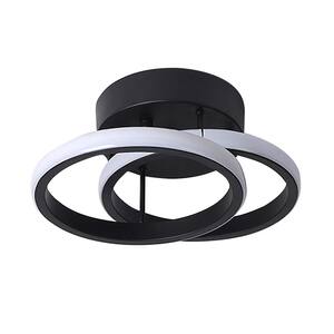 11.02 in. 2-Light Matte Black Round Integrated LED Flush Mount with Remote Control