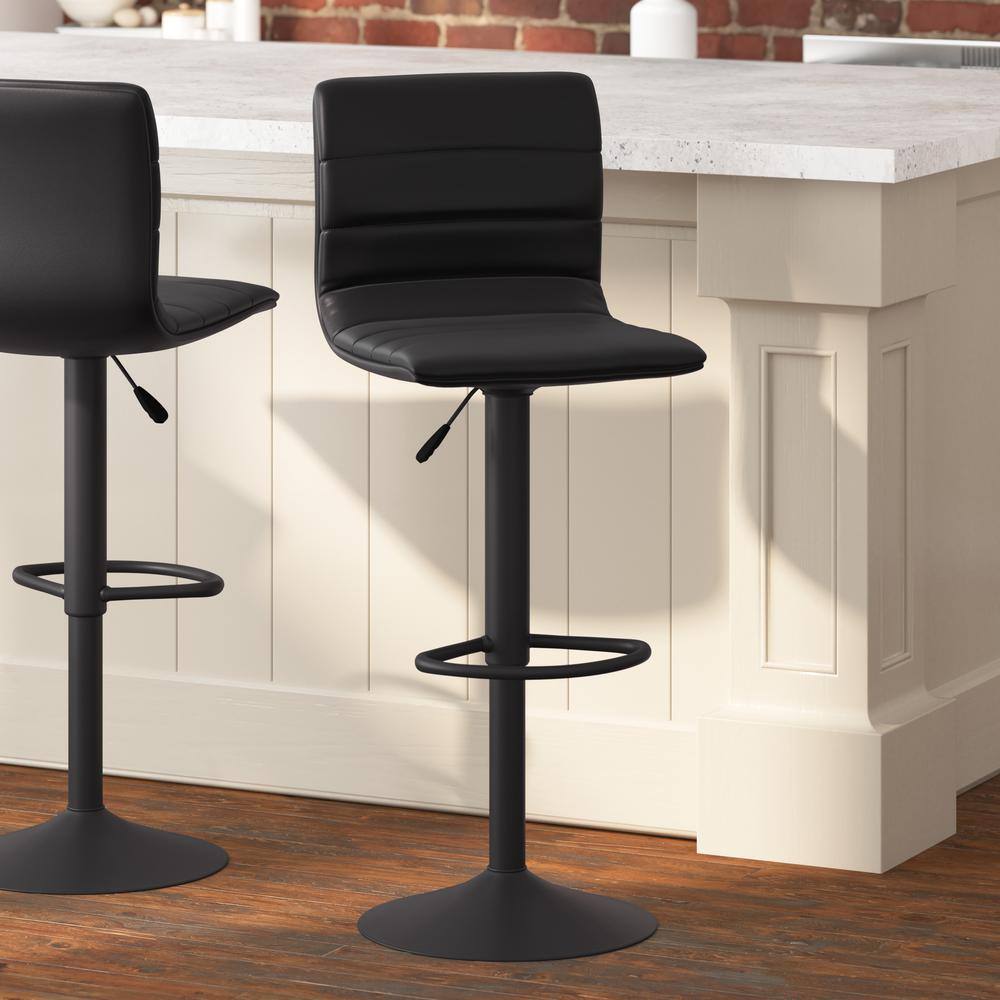 Black Adjustable Swivel Bar Stool with Metal Frame