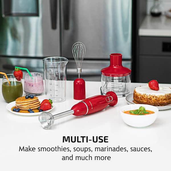 OVENTE Ultra-Stick 2-Speed Red Hand Immersion Blender Set with  Whisk+Beaker+Chopper HS565R - The Home Depot
