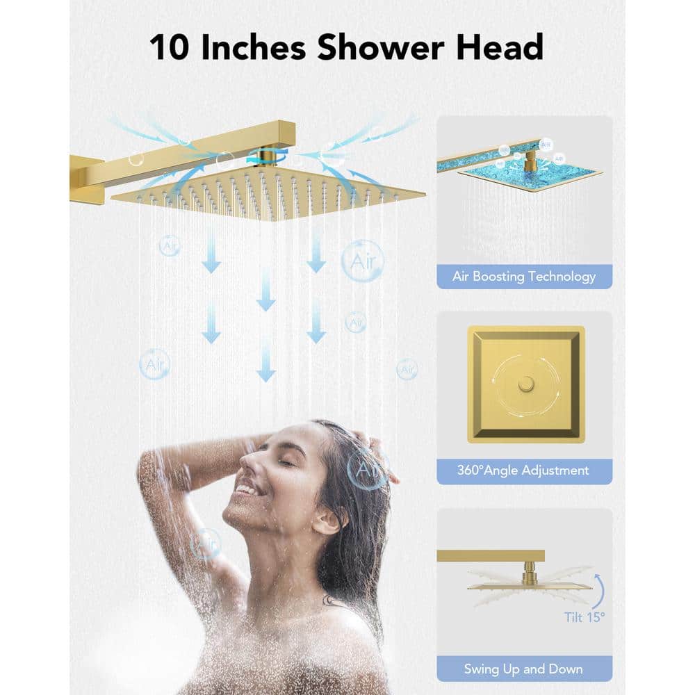 Brushed Gold Dual Head Wall Mounted Rain Shower System