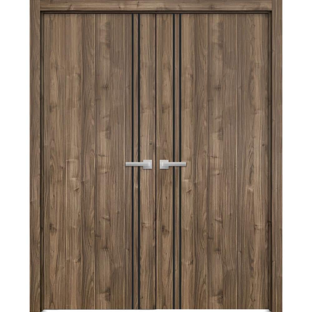 60 in. x 80 in. 2 Panel Walnut Finished Solid Wood with Honeycomb Sliding Door with Hardware price history on PriceWatchPro
