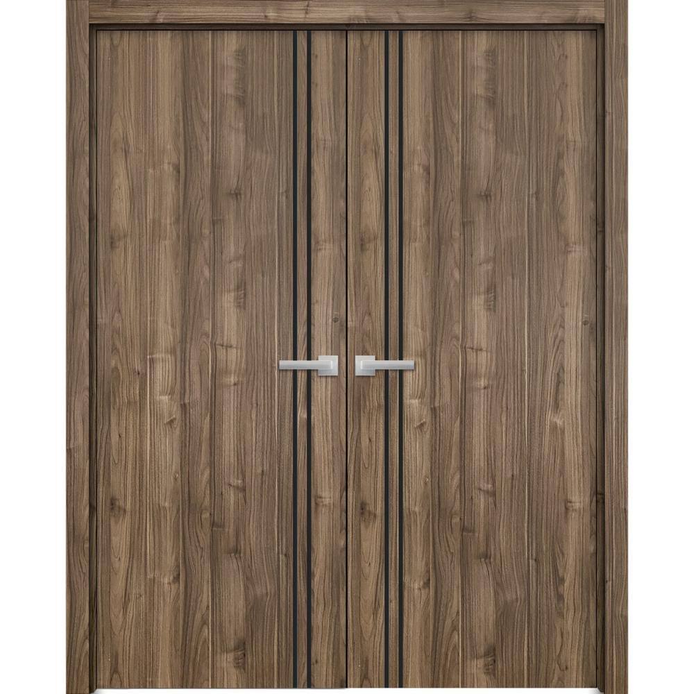 72 in. x 84 in. 2 Panel Walnut Finished Solid Wood with Honeycomb Sliding Door with Hardware price history on PriceWatchPro