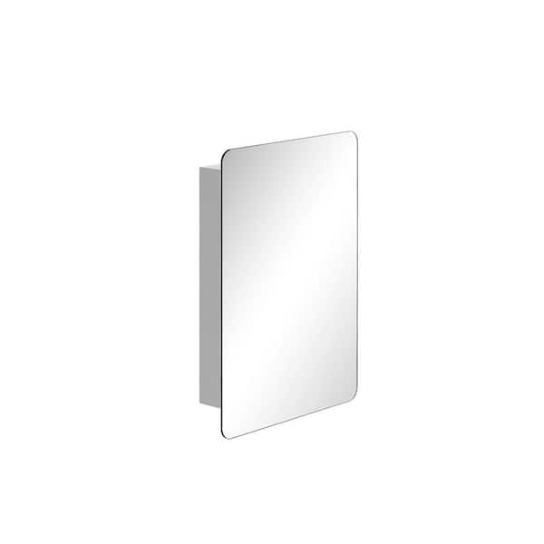COWLOWN 18 in. W x 26 in. H Silver Rectangular Stainless Steel Medicine Cabinet with Mirror, 3-Tier Storage Shelf, Sliding Door