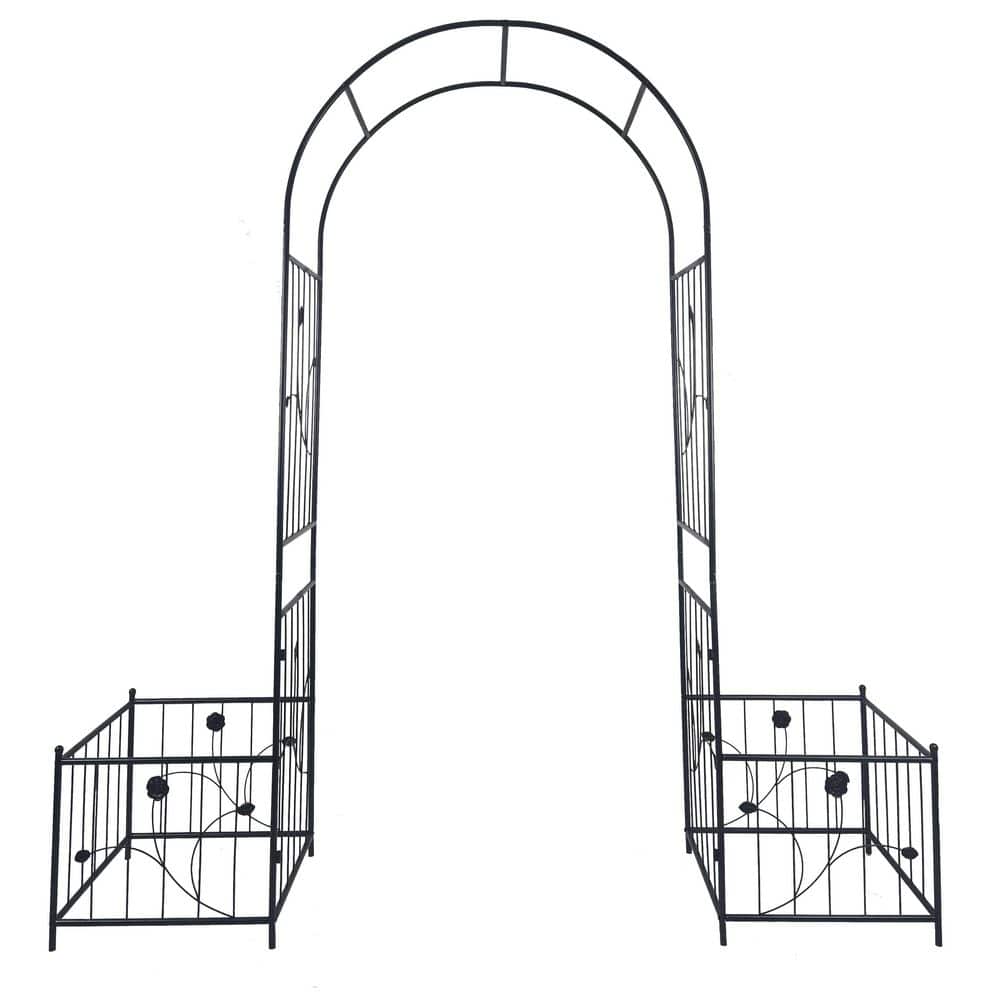86.6 in. Black Anti-rust Iron Arch Garden Trellis for Climbing Plants，Met