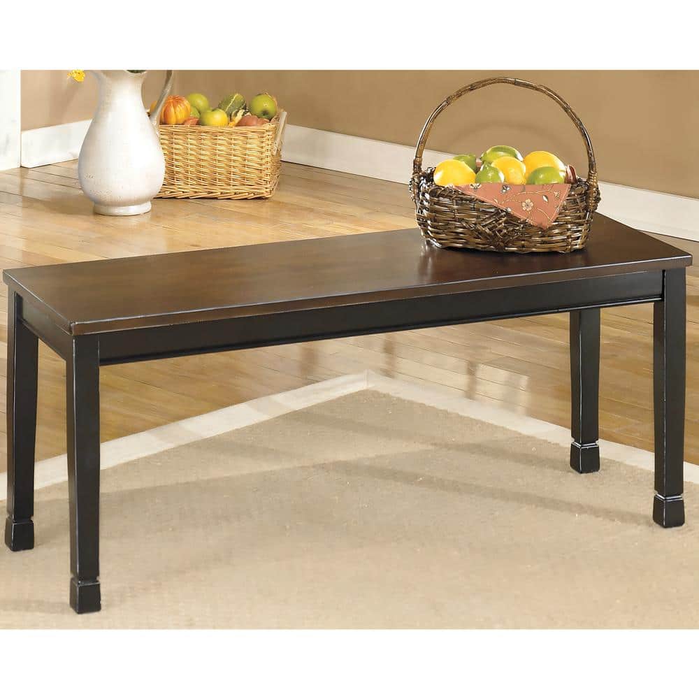 Transitional Black and Brown Wood Dining Bench