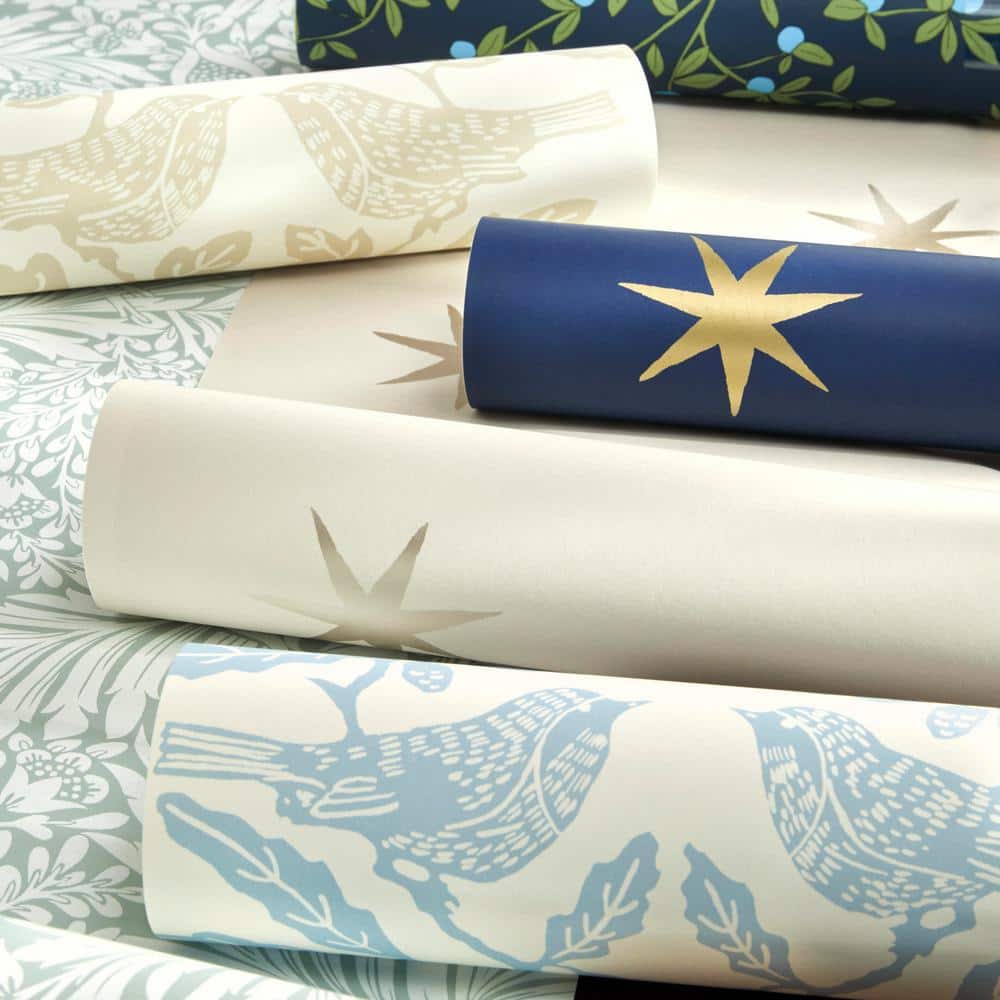 Glacial Blue Bird and Botanical Peel & Stick Wallpaper