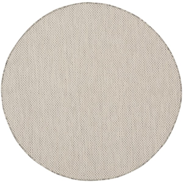 Nourison Courtyard Ivory/Silver 4 ft. x 4 ft. Round Solid Geometric Contemporary Indoor/Outdoor Area Rug