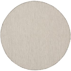 Courtyard Ivory/Silver 4 ft. x 4 ft. Round Solid Geometric Contemporary Indoor/Outdoor Area Rug