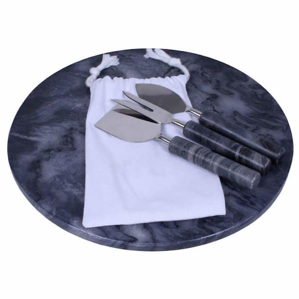 HomeRoots Amelia 12 in. W x 12 in. H x 1 in. D Round Black Marble Cheese Boards (Set of 4)
