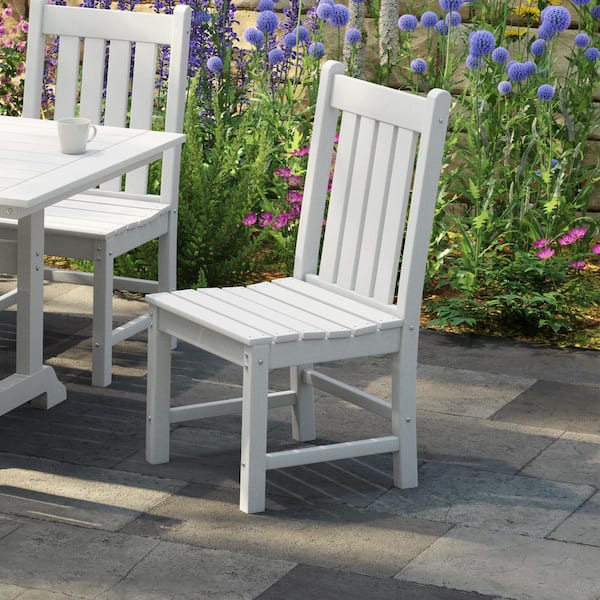 Hayes HDPE Plastic All Weather Outdoor Patio Armless Slat Back Dining Side Chair in White