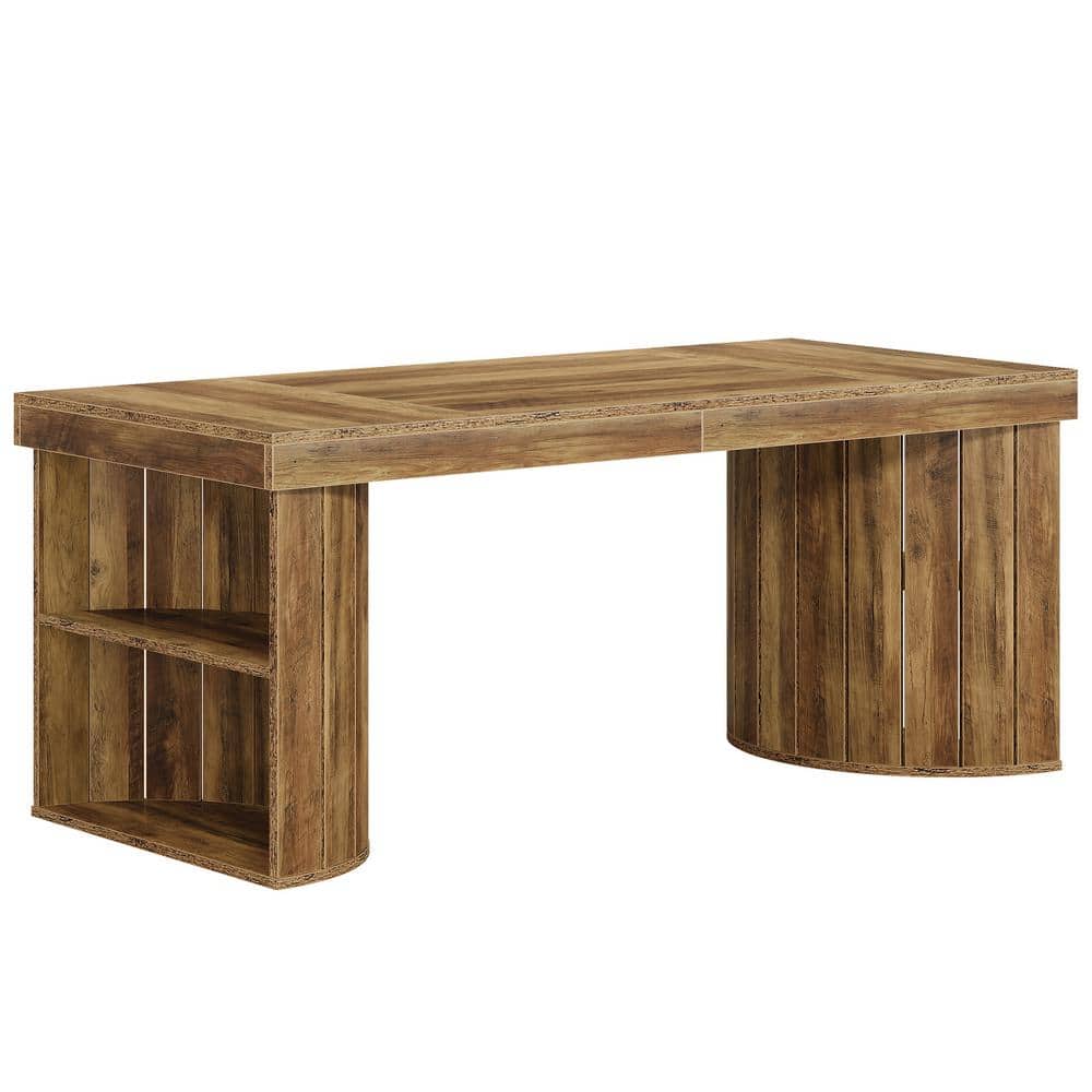 Moronia 62.9 in. Rectangular Brown Engineered Wood Computer Desk with Storage