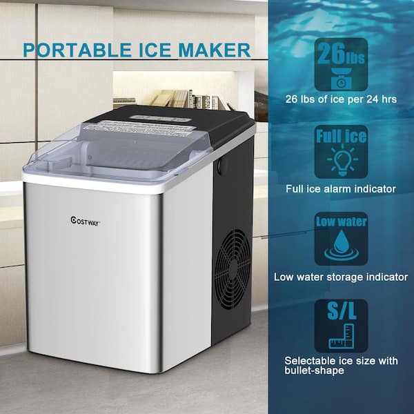 Portable Ice Machine with Self-clean Function for Home - Costway
