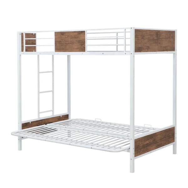 ATHMILE White Twin-Over-Futon Metal Bunk Bed with Guardrails and Ladder