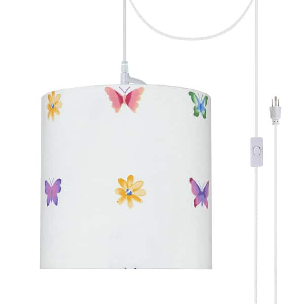 Aspen Creative Corporation 1-Light White Plug-in Swag Pendant with White Hardback Drum Fabric Shade