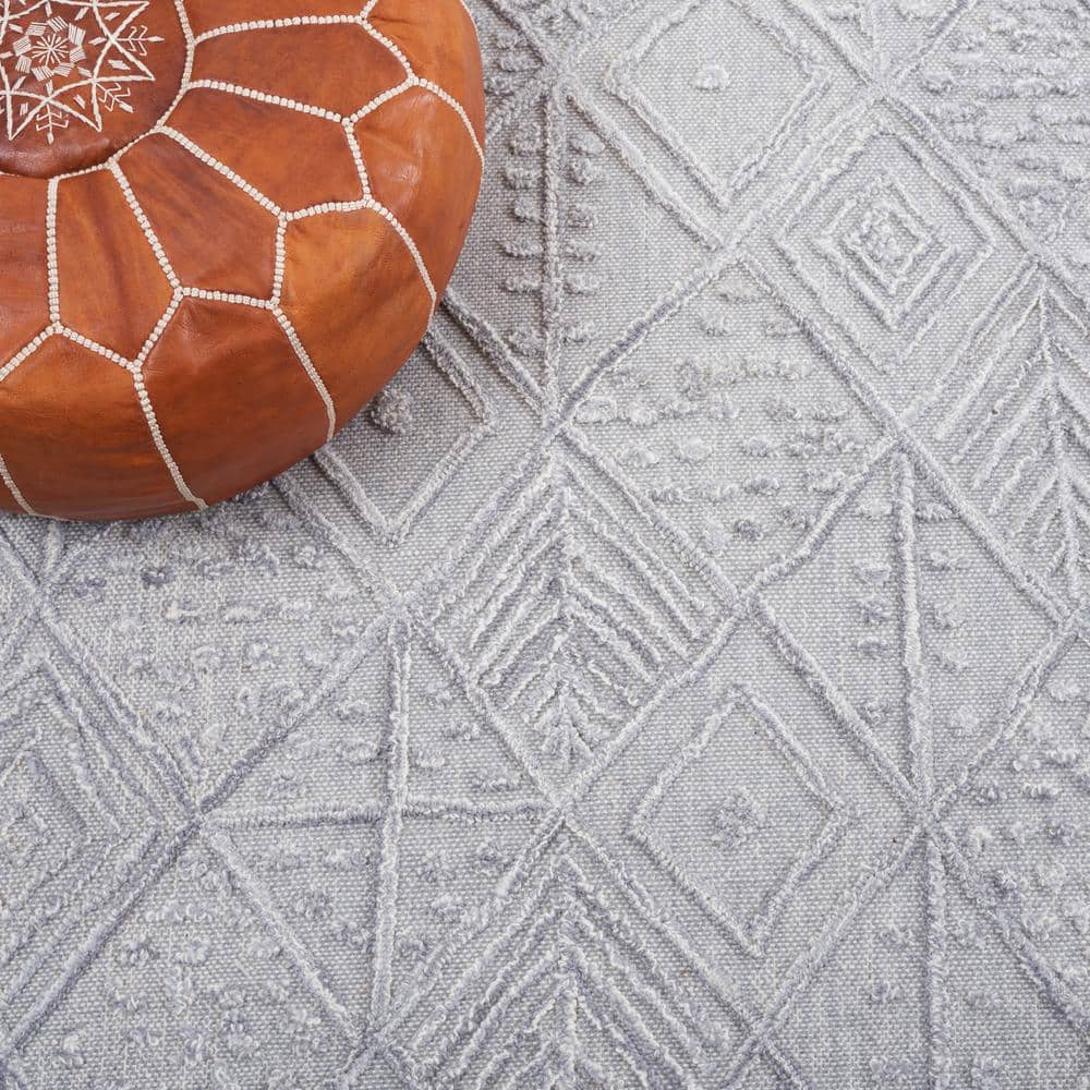 Gray Hand-Tufted Wool Geometric 3' x 5' Area Rug