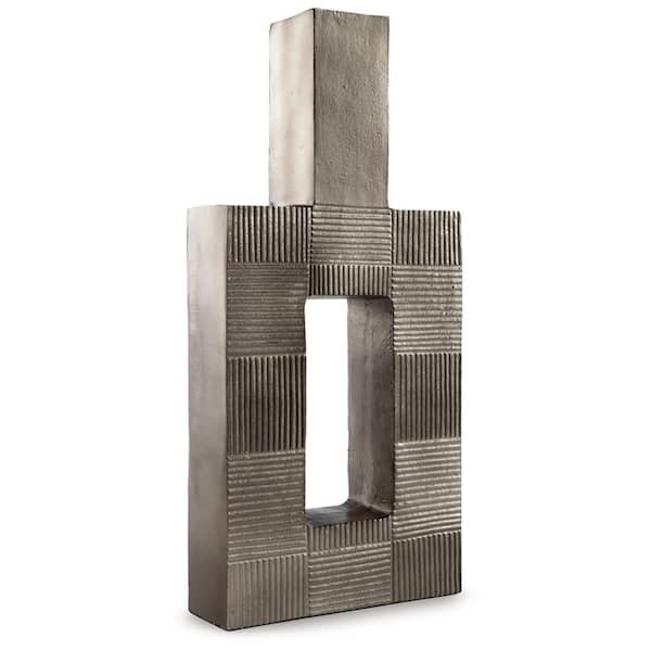 Signature DESIGN BY ASHLEY Wrengrove 21 in. Silver Metal Geometric Decorative Vase