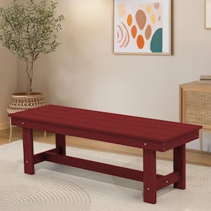 56.3 in. W Outdoor Patio HDPE Plastic All-Weather Resistant Ottoman Backless Dining Bench in Dark Red