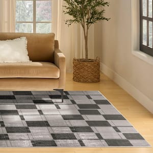 Nordic Grey Black 8 ft. x 10 ft. All-over design Contemporary Area Rug