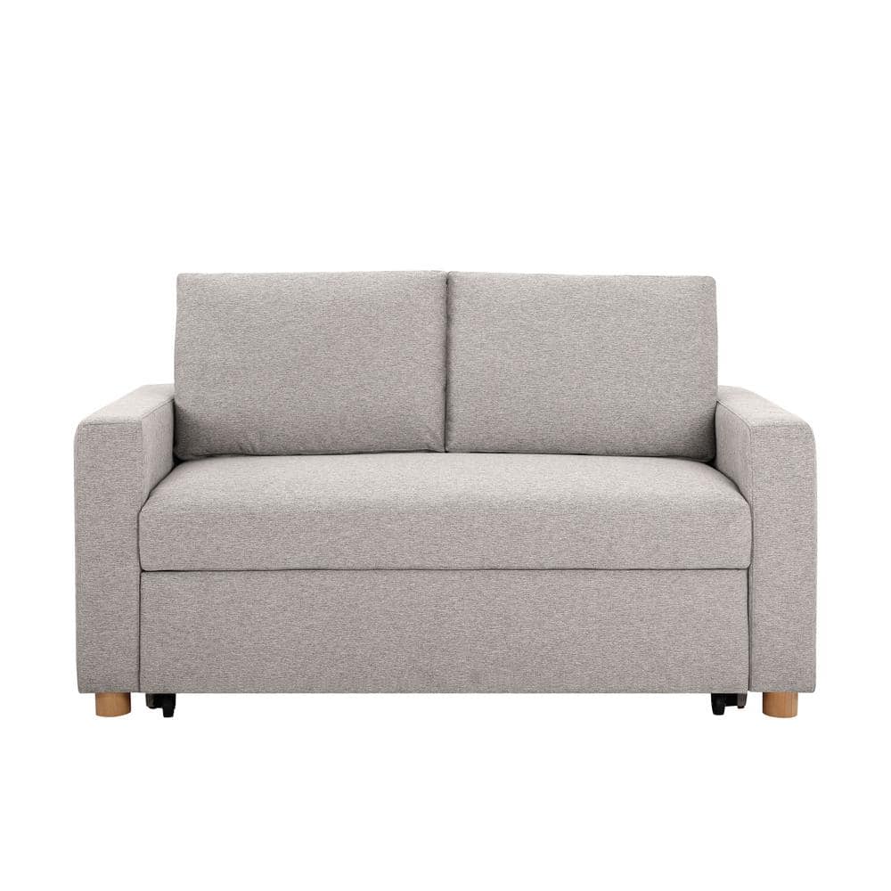 Light Gray Fabric Convertible Sleeper Sofa with Wooden Legs