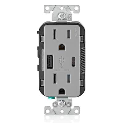 Leviton 15 Amp Decora Type A And C USB Charger Tamper-Resistant Outlet ...