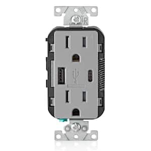 15 Amp Decora Type A and C USB Charger Tamper-Resistant Outlet, Gray