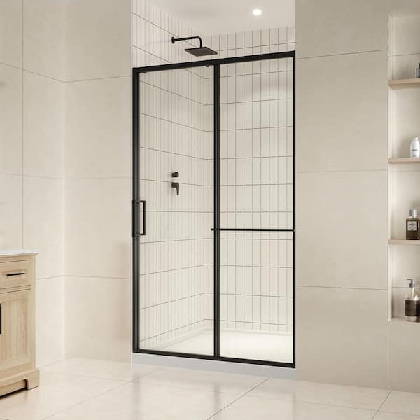OVE Decors Zora 47.99 in. W x 78.74 in. H Sliding Framed Shower Door with Clear Glass in Black