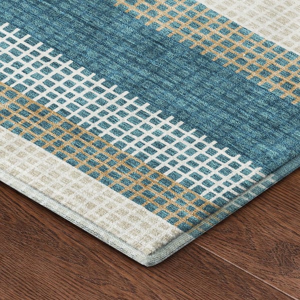 Mayfield Premium Machine Washable Abstract AMF2530 Teal 10 ft. x 14 ft. Area Rug