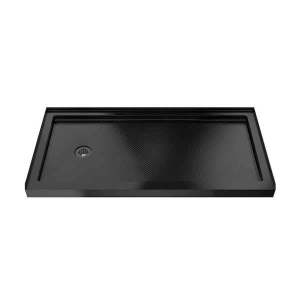 SlimLine 60 in. L x 32 in. W Alcove Rectangular Black Shower Pan Base with 2 in. Round Left Drain in Matte Black