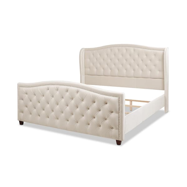 null Marcella Upholstered Shelter Headboard Bed Set, King, French Beige Performance Velvet