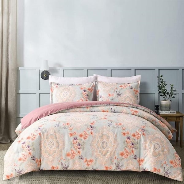 Shatex 3-Piece All Season Bedding Queen size Comforter Set-Ultra Soft Polyester Elegant Bedding Comforters-Pink