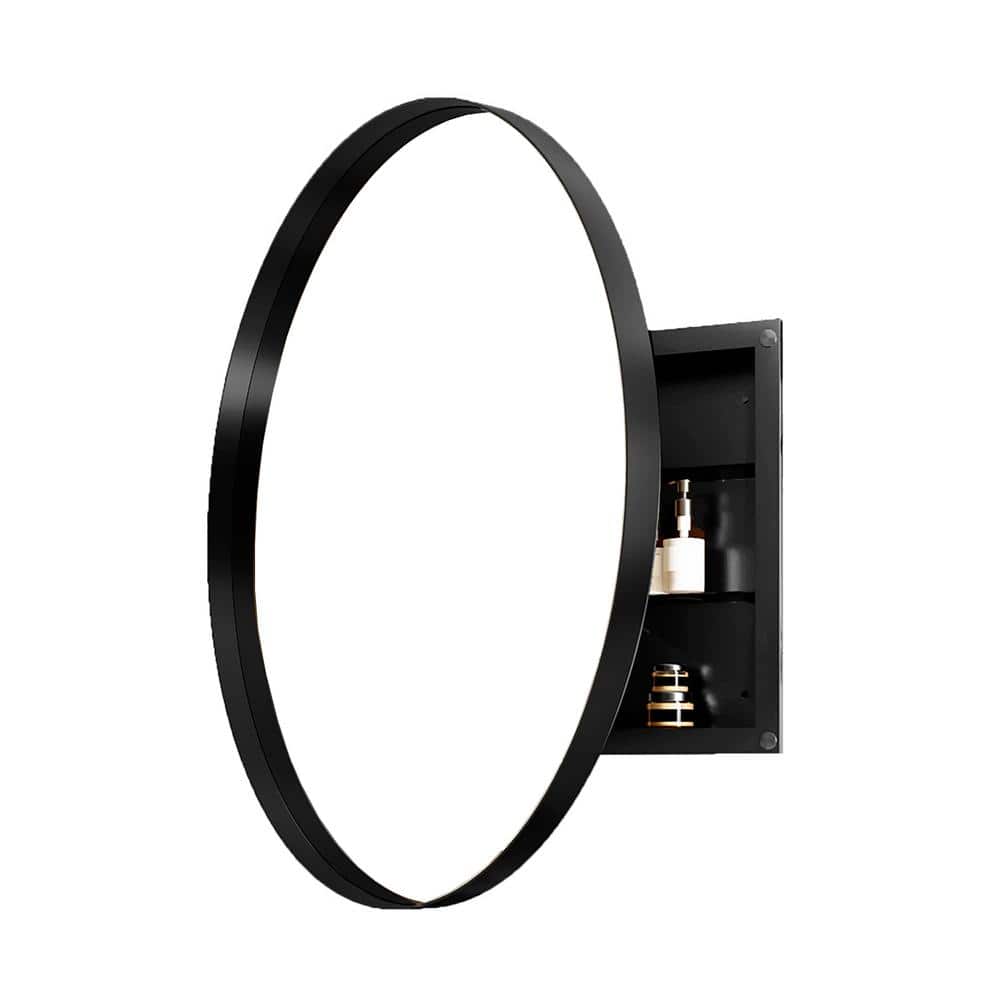 Matte Black 32 in. W x 32 in. H Round Metal Framed Bathroom Vanity Mirror w