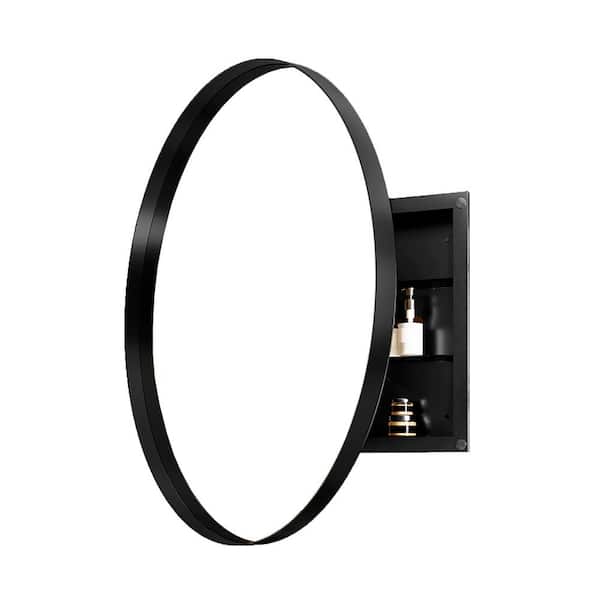 Unbranded Matte Black 32 in. W x 32 in. H Round Metal Framed Bathroom Vanity Mirror with Medicine Cabinet and Adjustable Shelves