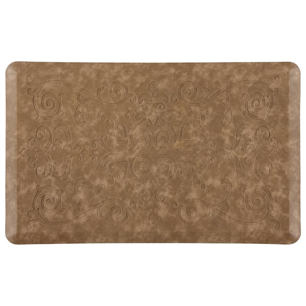 J&V TEXTILES Cloud Comfort Taupe 20 in. x 39 in. Medallion Embossed Anti-Fatigue Mat