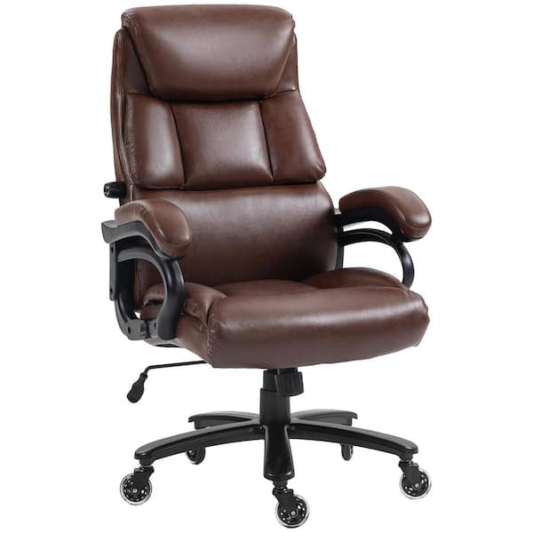Vinsetto Leather Adjustable Height Ergonomic Executive Office Chair in Brown with Arms Heavy-Duty Metal Base and Wheels