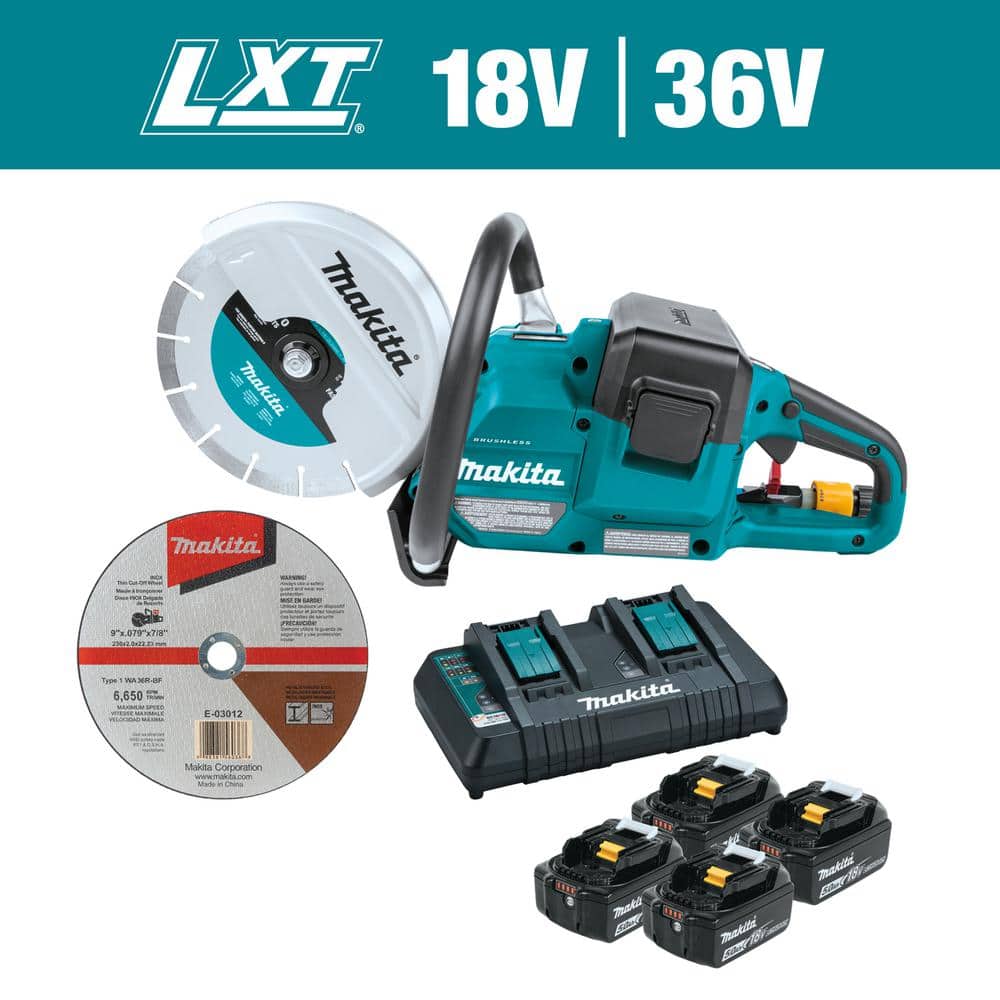 Makita 18V X2 (36V) LXT Lithium‑Ion Brushless Cordless 9 in. Power Cutter  Kit, with AFT, Electric Brake, 4 Batteries (5.0 Ah) XEC01PT1 - The Home 