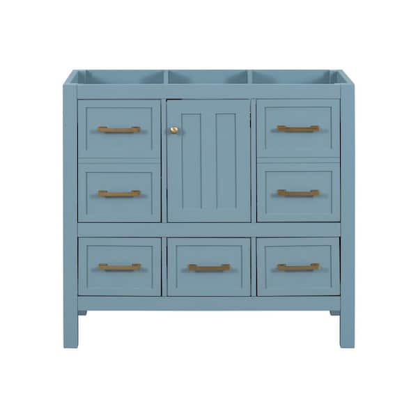 Unbranded 36 in. Freestanding Rectangular Bath Vanity Cabinet without Top in Blue with Soild Wood Frame, 5-Drawers and 1-Doors
