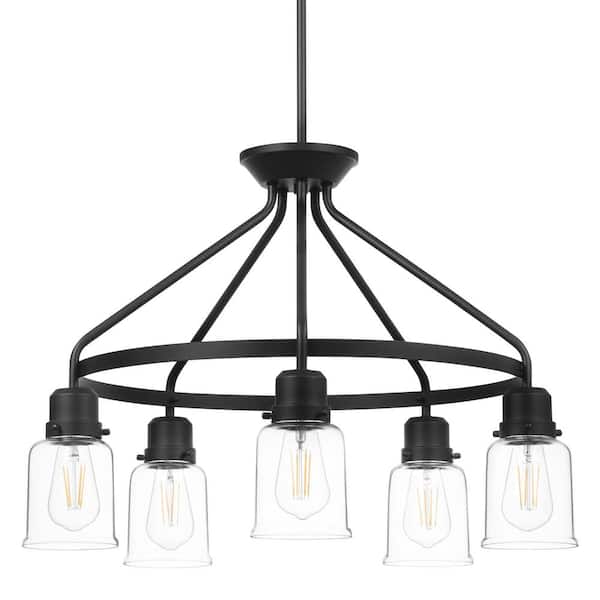 Hampton Bay Timphaven 5-Light Matte Black Clear Glass Chandelier