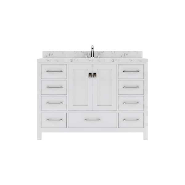 Virtu USA Caroline Avenue 48 in. W x 22 in. D x 35 in. H Single Sink Bath Vanity in White with Quartz Top