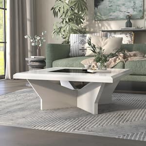 Blu Creek 38 in. White High Gloss and Black Square Glass Coffee Table