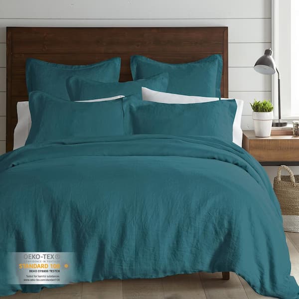 LEVTEX HOME Washed Linen Teal Blue King/Cal King Duvet Cover Only L616DCK -  The Home Depot